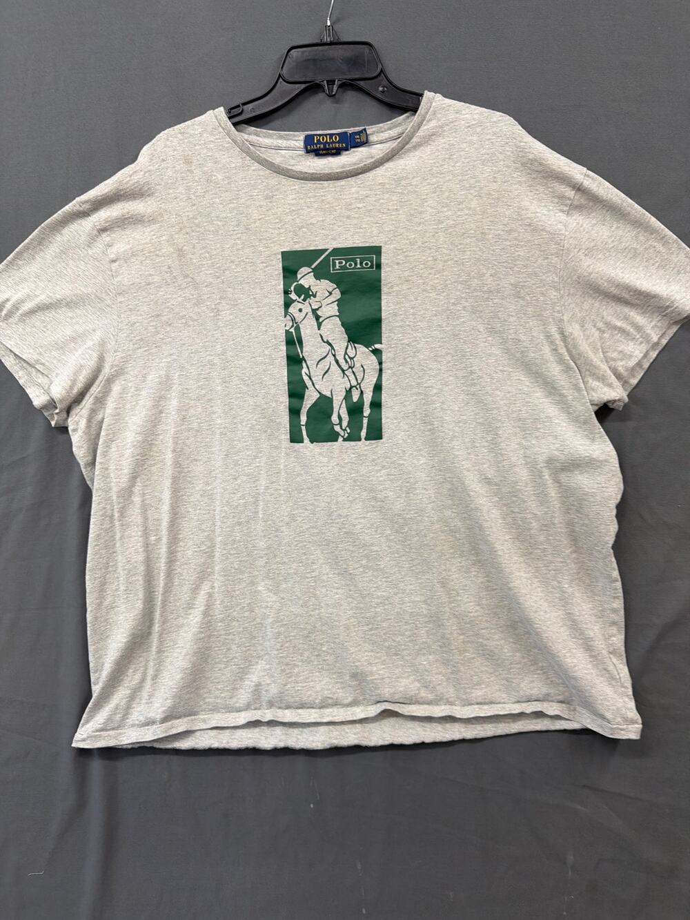Polo Ralph Lauren Men's XXL Classic Fit Gray Big Pony Graphic T-Shirt some stain